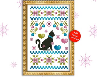 Cats Love Christmas Counted Cross Stitch Pattern PDF Download by Pamela Kellogg
