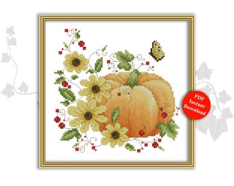 Autumn Pumpkin Counted Cross Stitch Pattern PDF Download by Pamela Kellogg