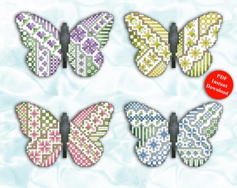 Crazy Butterflies Ornaments Cross Stitch Pattern Instant Digital PDF Download by Pamela Kellogg