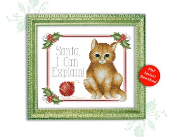 Santa I Can Explain Humorous Christmas Cross Stitch Pattern With Cat Instant PDF Download by Pamela Kellogg