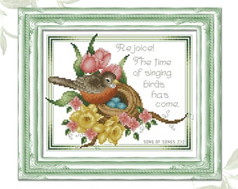 Song Of Songs 2:12 Spring Robin with Nest Counted Cross Stitch Printed Pattern Leaflet by Pamela Kellogg