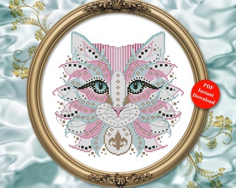 Colorful Cats Antoinette Counted Cross Stitch Pattern Instant PDF Download by Pamela Kellogg