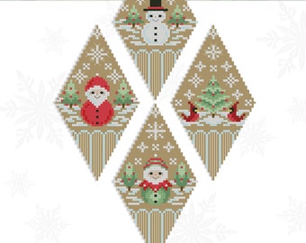 Woodland Christmas Ornaments Counted Cross Stitch Pattern Leaflet by Pamela Kellogg