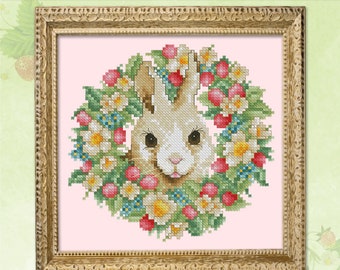 Berry Bunny Spring Easter Rabbit With Fruit Cross Stitch Pattern Printed Leaflet by Pamela Kellogg