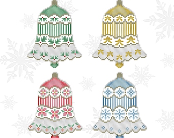 Crazy Christmas Bells Ornaments Counted Cross Stitch Pattern Printed Leaflet by Pamela Kellogg