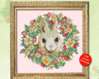 Berry Bunny Spring Easter Rabbit With Fruit Cross Stitch Pattern Instant Digital PDF Download by Pamela Kellogg