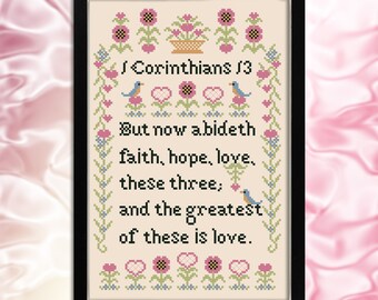 Inspirational Sampler The Greatest Of These Is Love Counted Cross Stitch Pattern Printed Leaflet by Pamela Kellogg
