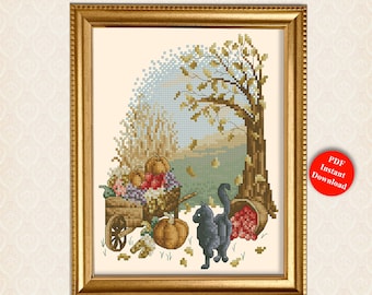 Four Seasons Cats Series Autumn Walk Counted Cross Stitch Pattern PDF Download by Pamela Kellogg