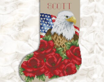 Patriotic Christmas Stocking Counted Cross Stitch Pattern Printed Leaflet by Pamela Kellogg