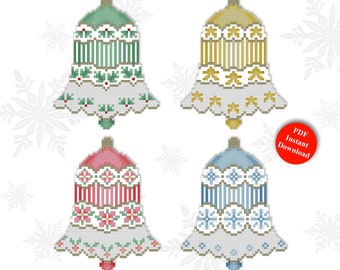 Crazy Christmas Bells Ornaments Counted Cross Stitch Pattern PDF Download by Pamela Kellogg