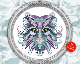 Colorful Cats Blizzard Geometric Modern Counted Cross Stitch Pattern Instant Digital PDF Download by Pamela Kellogg