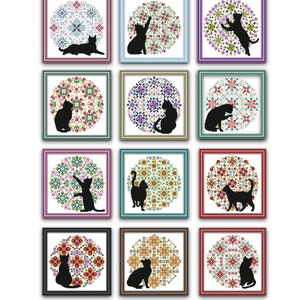 Complete Set Of 12 Cats And Mandalas Cross Stitch Pattern Leaflet Series with Free Shipping by Pamela Kellogg image 1