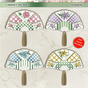 Crazy Victorian Fans Cross Stitch Ornaments for Perforated Paper PDF Download Pattern by Pamela Kellogg