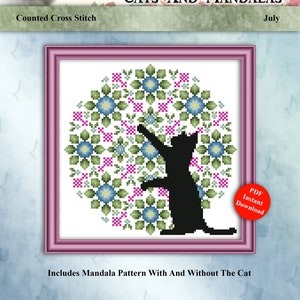 Cats And Mandalas July Cross Stitch Pattern Instant Digital PDF Download by Pamela Kellogg