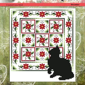 Cats And Quilts December Original Counted Cross Stitch Pattern by Pamela Kellogg Instant PDF Download