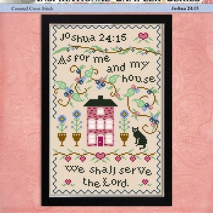 As For Me And My House Inspirational Sampler Series Joshua 24:15 Cross Stitch Pattern Instant Digital PDF Download