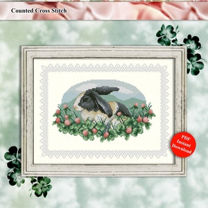 Amidst The Clover Counted Cross Stitch Bunny Pattern Digital PDF Download by Pamela Kellogg image 1