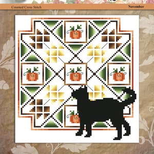 Cats And Quilts November Original Counted Cross Stitch Pattern by Pamela Kellogg Instant Digital PDF Download
