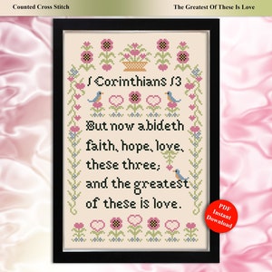 Inspirierendes Sampler The Greatest Of Diese ist Liebe gezählt Kreuzstichmuster sofortiger digitaler PDF Download von Pamela Kellogg