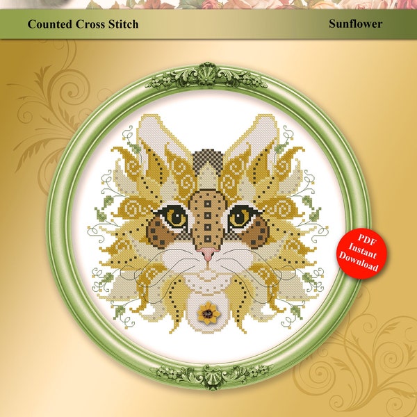 Colorful Cats Sunflower Cross Stitch Pattern Instant Digital PDF Download by Pamela Kellogg