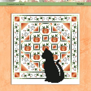 Cats And Quilts October Original Counted Cross Stitch Pattern by Pamela Kellogg Instant PDF Download