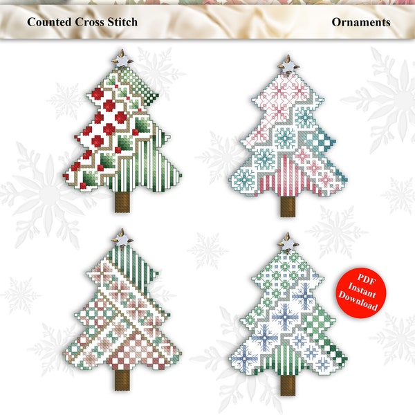 Crazy Trees Christmas Ornaments Cross Stitch Pattern Instant Digital PDF Download by Pamela Kellogg