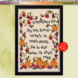 Cross Stitch Do Not Grow Weary Galatians 6 9 Inspirational Sampler Pattern Instant Digital PDF Download by Pamela Kellogg image 1