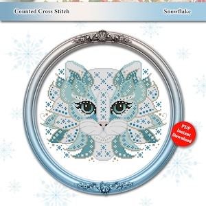 Colorful Cats Snowflake Christmas Mandala Cat Counted Cross Stitch Pattern Instant Digital PDF Download by Pamela Kellogg