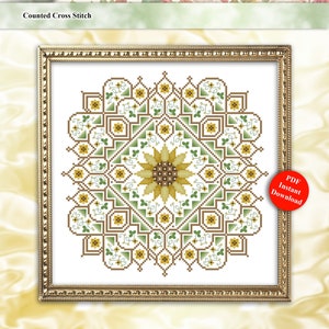 Sunflower Mandala Counted Cross Stitch Pattern PDF Download by Pamela Kellogg