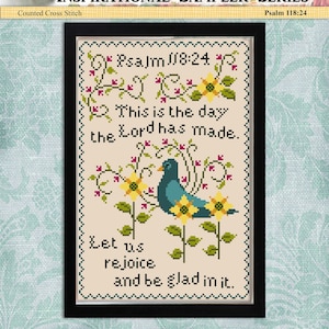 This Is The Day The Lord Has Made Cross Stitch Pattern Inspirational Sampler Psalm 118:24 Instant Digital PDF Download