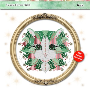 Colorful Cats Jingle Christmas Mandala Cat Counted Cross Stitch Pattern Digital PDF Download by Pamela Kellogg image 1