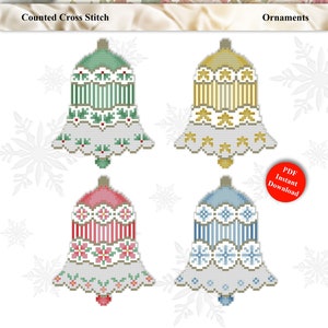 Crazy Christmas Bells Ornaments Counted Cross Stitch Pattern PDF Download by Pamela Kellogg