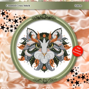Colorful Cats Salem Halloween Counted Cross Stitch Pattern Digital PDF Download by Pamela Kellogg