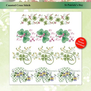 Cross Stitch St Patricks Day Borders Instant Digital PDF Download Pattern by Pamela Kellogg