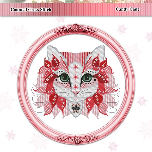 Colorful Cats Candy Cane Counted Cross Stitch Printed Pattern Leaflet by Pamela Kellogg