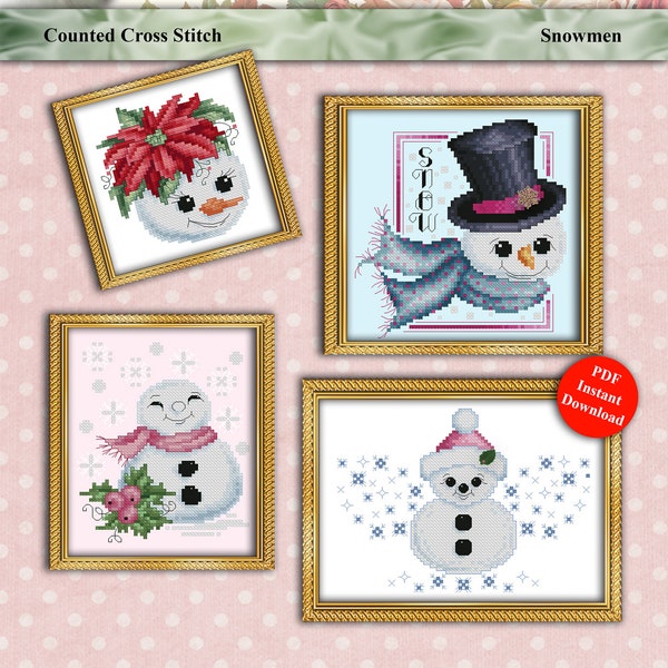 Snowman Ornaments Cross Stitch Pattern Instant Digital PDF Download by Pamela Kellogg