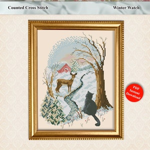 Four Seasons Cats Series Winter Watch Counted Cross Stitch Pattern PDF Download by Pamela Kellogg