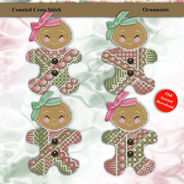 Cross Stitch Crazy Gingerbread Men Ornaments Instant Digital PDF Download Pattern by Pamela Kellogg