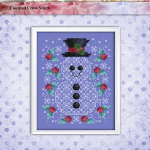 Cross Stitch Pattern Blackwork Snowman Ornament Printed Leaflet by Pamela Kellogg