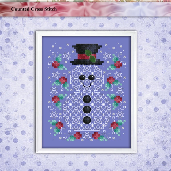 Blackwork Snowman Ornament Cross Stitch Pattern Leaflet by Pamela Kellogg