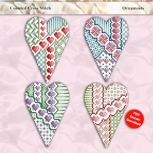 Crazy Valentine Ornaments 1 Cross Stitch Pattern Instant Digital PDF Download by Pamela Kellogg