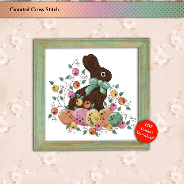 Chocolate Bunny Cross Stitch Easter Pattern Instant Digital PDF Download par Pamela Kellogg