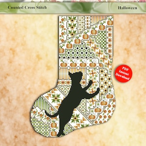 Kreuzstich Stocking Cats And Stockings Serie Halloween Instant Digital PDF Download Pattern by Pamela Kellogg