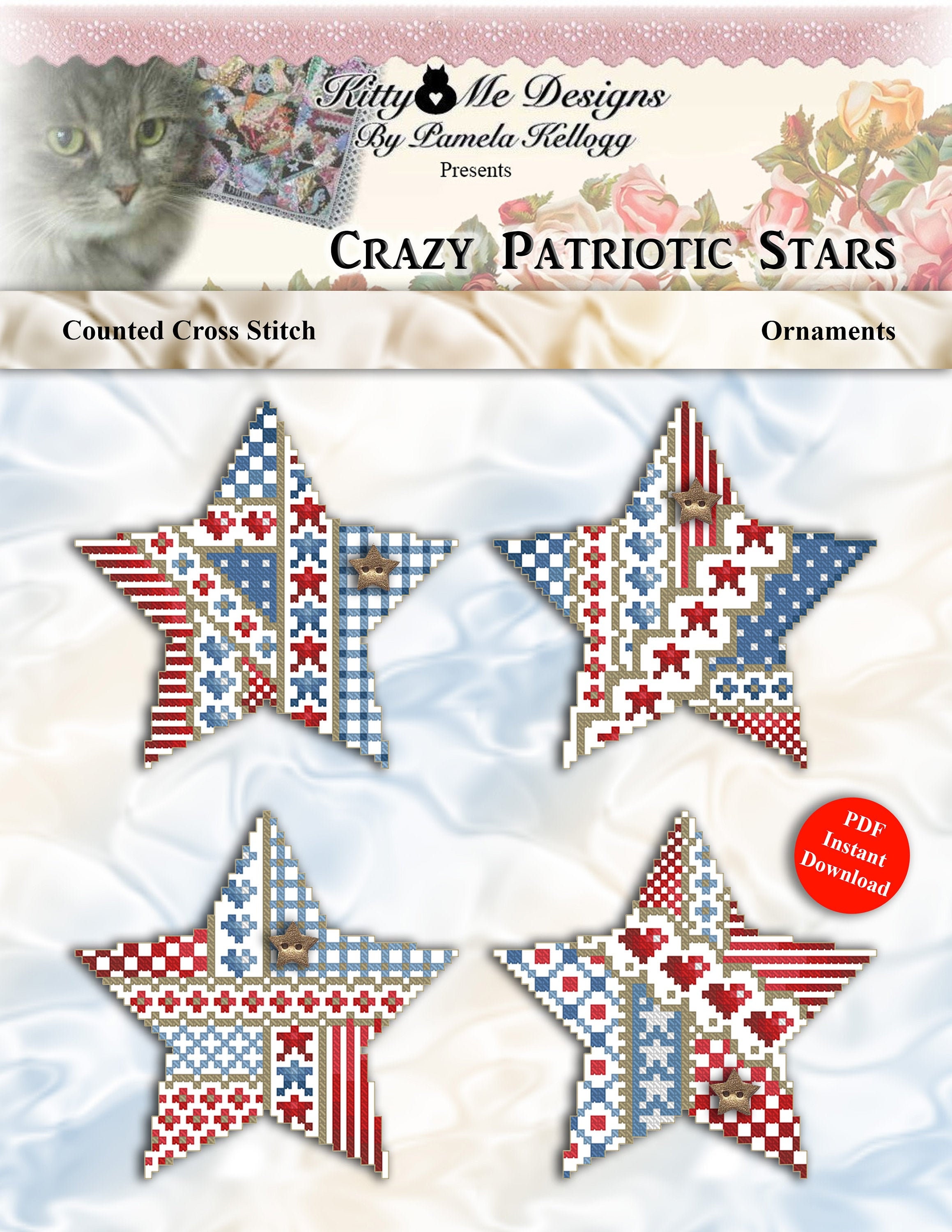 Cross Stitch Pattern Crazy Patriotic Stars Ornaments for