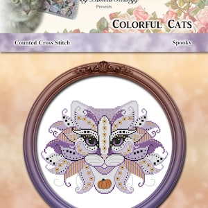 Colorful Cats Merlin Halloween Counted Cross Stitch Pattern Instant Digital PDF Download by Pamela Kellogg image 6