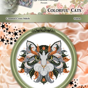 Colorful Cats Merlin Halloween Counted Cross Stitch Pattern Instant Digital PDF Download by Pamela Kellogg image 4