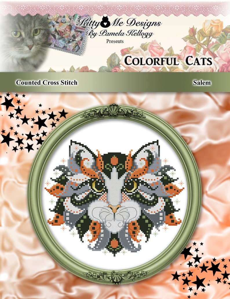 Colorful Cats Merlin Halloween Counted Cross Stitch Pattern Instant Digital PDF Download by Pamela Kellogg image 4