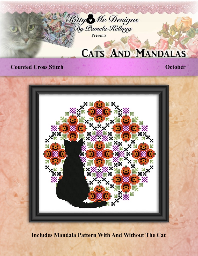 Complete Set Of 12 Cats And Mandalas Cross Stitch Pattern Leaflet Series with Free Shipping by Pamela Kellogg image 8