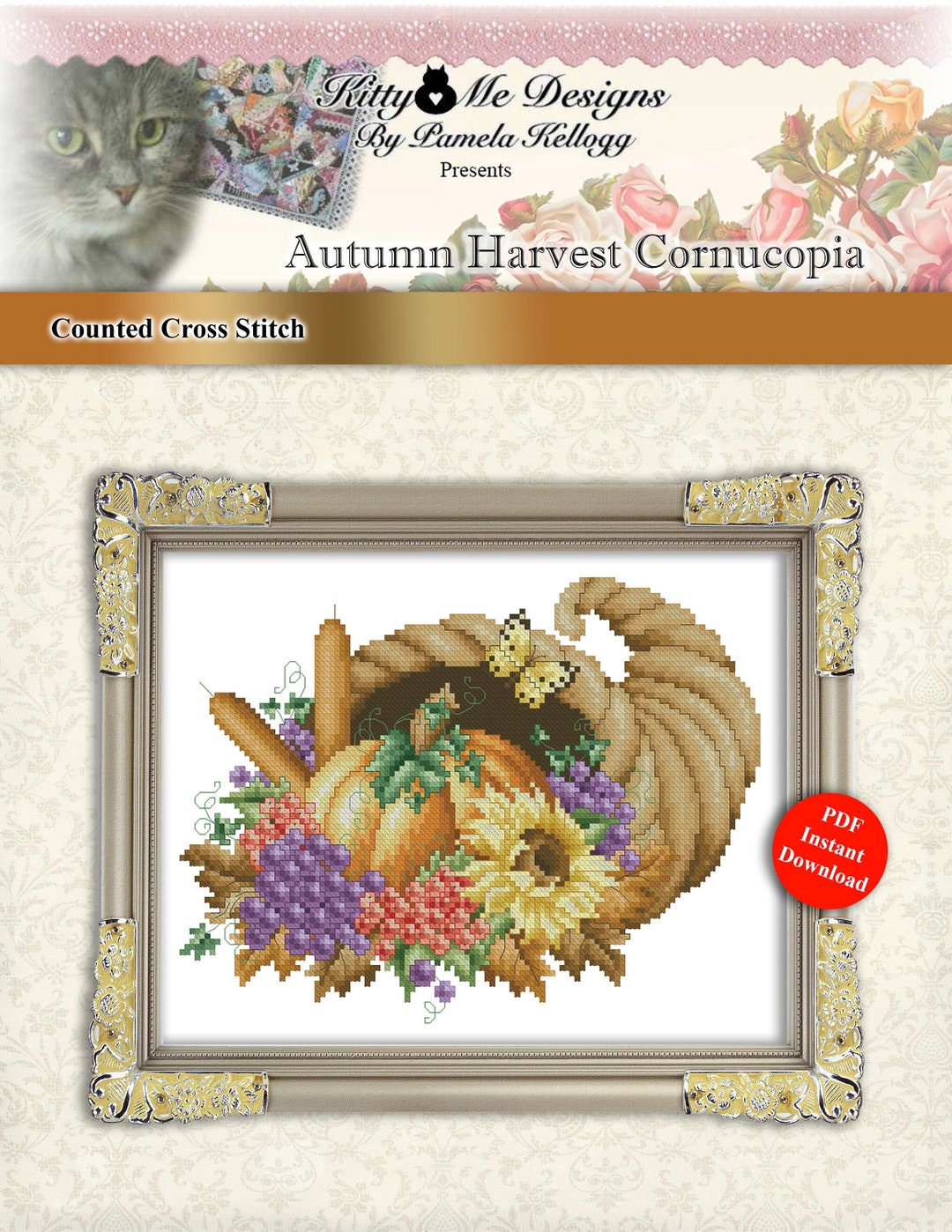 Autumn Harvest Cornucopia Counted Cross Stitch Pattern Digital PDF ...
