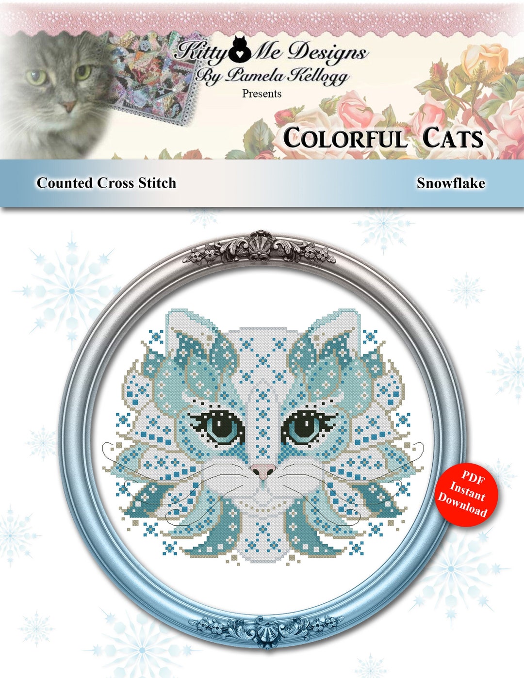 Colorful Cats Snowflake Christmas Mandala Cat Counted Cross Stitch ...